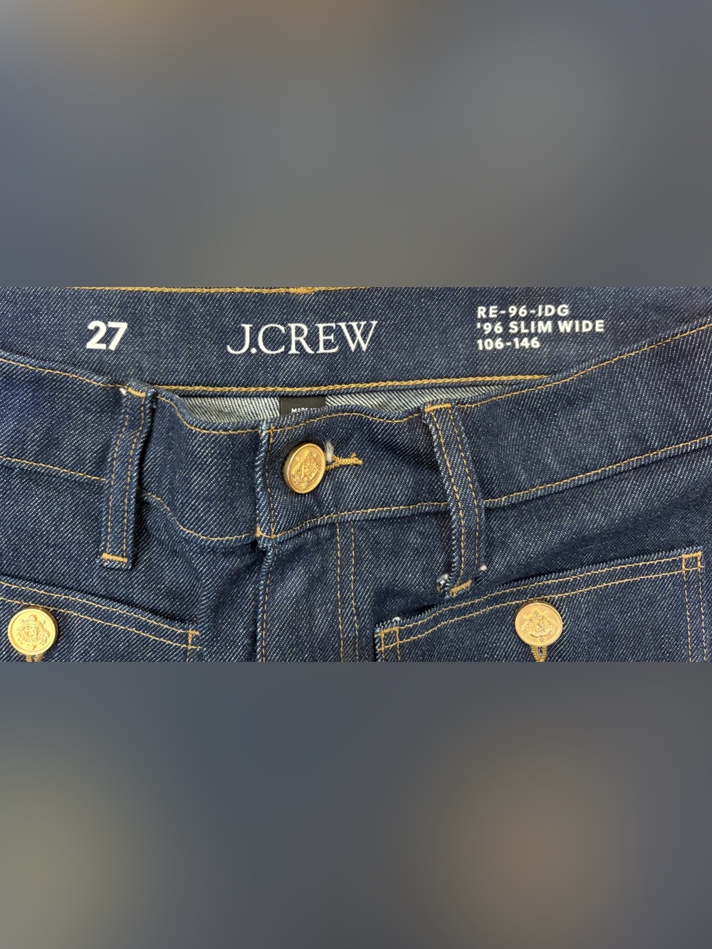 J. Crew 96 slim High-Rise Wide Leg TrouserJeans dark blue with gold button 27 - Picture 4 of 5